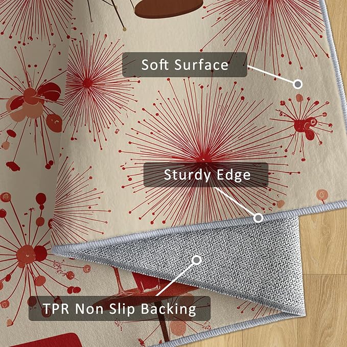 50s Retro Rug 4x6 60s 70s Mid Century Modern Pattern Area Rugs for Living Room, Bedroom, 50s Retro Home Decor Accessories Indoor Carpet, Non Slip & Machine Washable