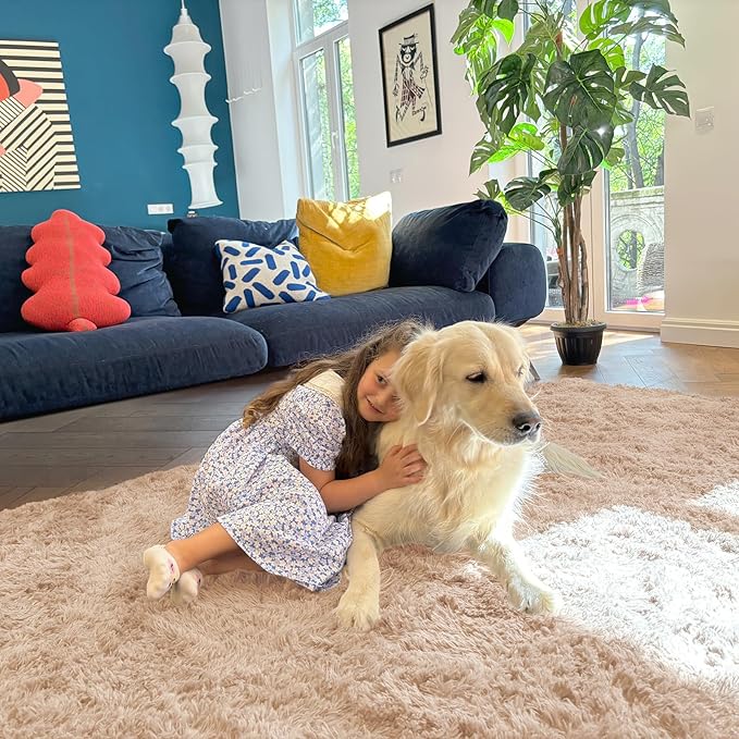 OLANLY 3x8 Machine Washable Runner Rugs for Hallway, Soft Fluffy Shaggy Bedside Rugs for Bedroom, Living Room, Indoor Floor Carpet for Kids Girls and Boys, Nursery Rooms, Home Decor Aesthetic, Beige