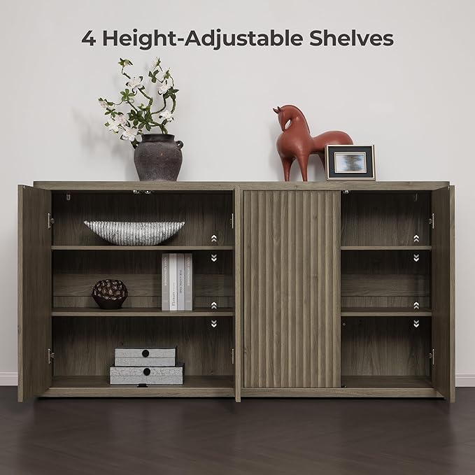 SICOTAS Buffet Cabinet with Storage Accent Sideboard with 8 Doors 132.6" Fluted Credenza Modern Buffet Table Media Console Cabinet Entryway Cabinets for Living Room Kitchen Dining Room Hallway