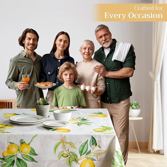 Maison d' Hermine Table Cloth Rectangle Table 100% Cotton 70 x 120 Inches Tablecloth Reusable Decorative for Dining Room Farmhouse Home Valentines Day Decorations Spring Summer - Limoncello
