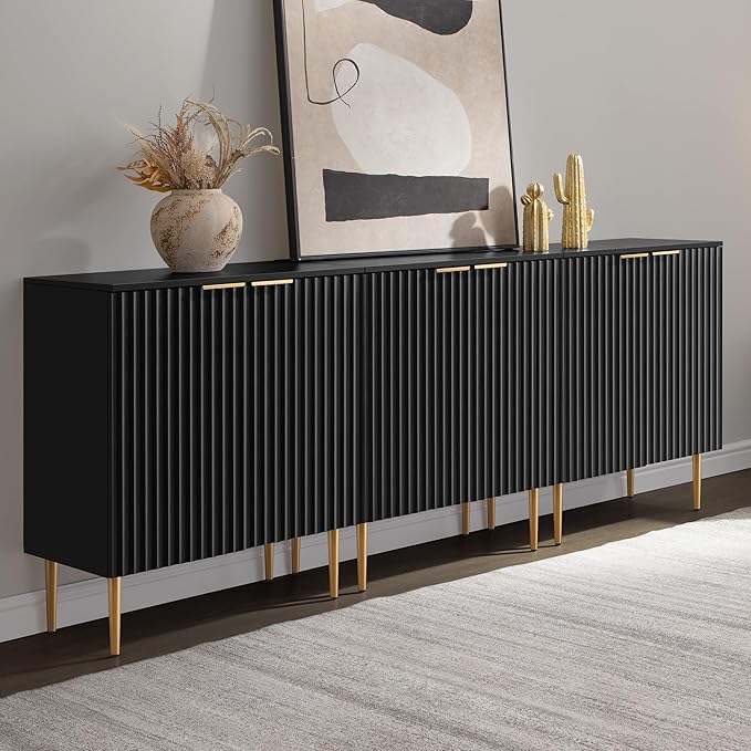 SICOTAS Sideboard Buffet Storage Cabinet - Modern Credenza Buffet Table Accent Cabinet with Doors Adjustable Shelf, Console Coffee Bar Cabinets for Kitchen Entryway Living Room, Black