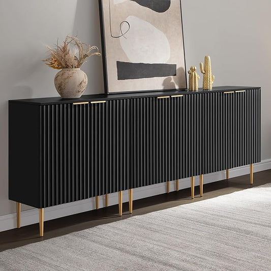 SICOTAS Sideboard Buffet Storage Cabinet - Modern Credenza Buffet Table Accent Cabinet with Doors Adjustable Shelf, Console Coffee Bar Cabinets for Kitchen Entryway Living Room, Black