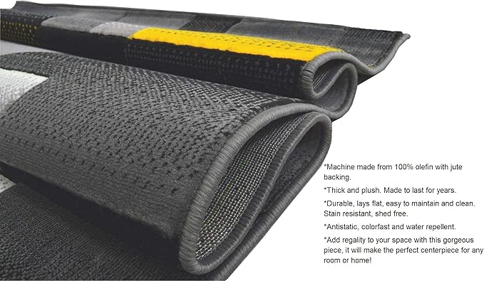 HR Runner Rug in Orangish Yellow - Premium Quality Orangish Yellow/Black/Gray Abstract Geometric Modern Squares Pattern Area Rug - Contemporary Styling for Hallway Entryway