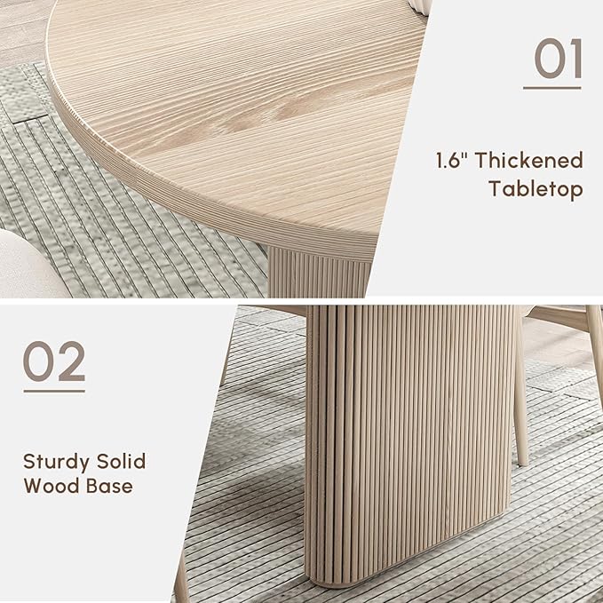 homary Oval Extendable Dining Table 79"–94", Japandi Wooden Dining Table for 6–10, Solid Wood Kitchen & Dining Room Table with Double Pedestal Base (Table Only)