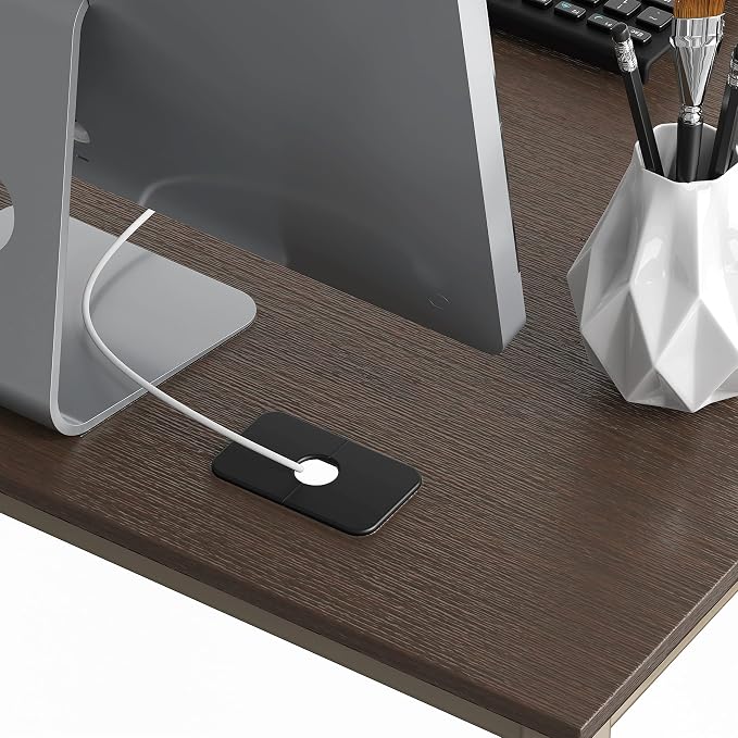 SHW Mission 55 x 60 Inches L-Shape Home Office Computer Desk, Espresso