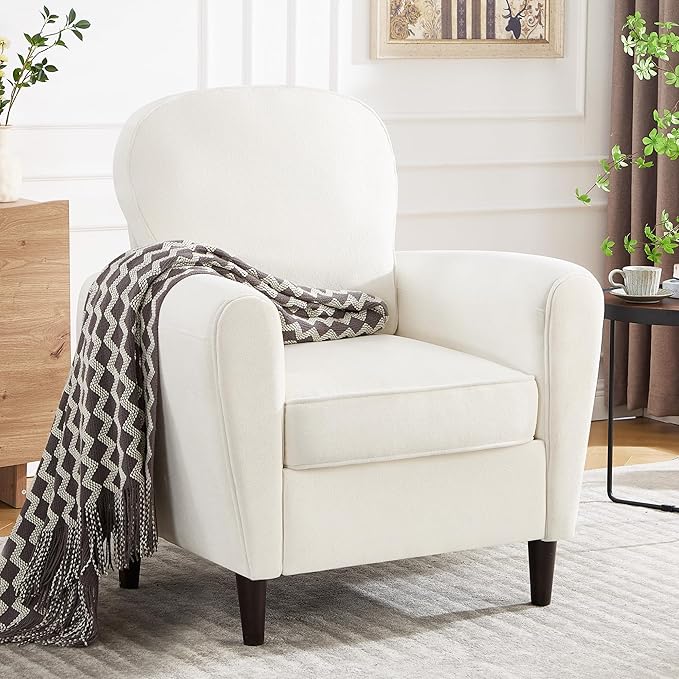 Accent Chair, Mid Century Modern Arm Chair with Thick Cushion and Back, Comfy Upholstered Reading Chair Single Sofa Chair for Living Room, Bedroom, Club, Beige