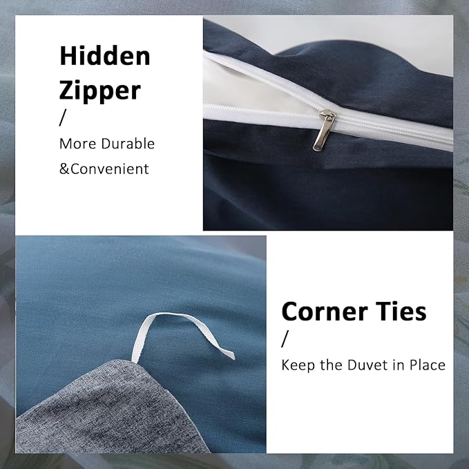 Blue and White Duvet Cover King Size 100% Cotton Duvet Cover Sets Gradient Blue Comforter Cover Ocean Like 3 Pcs Soft and Lightweight Bedding Set for All Seasons