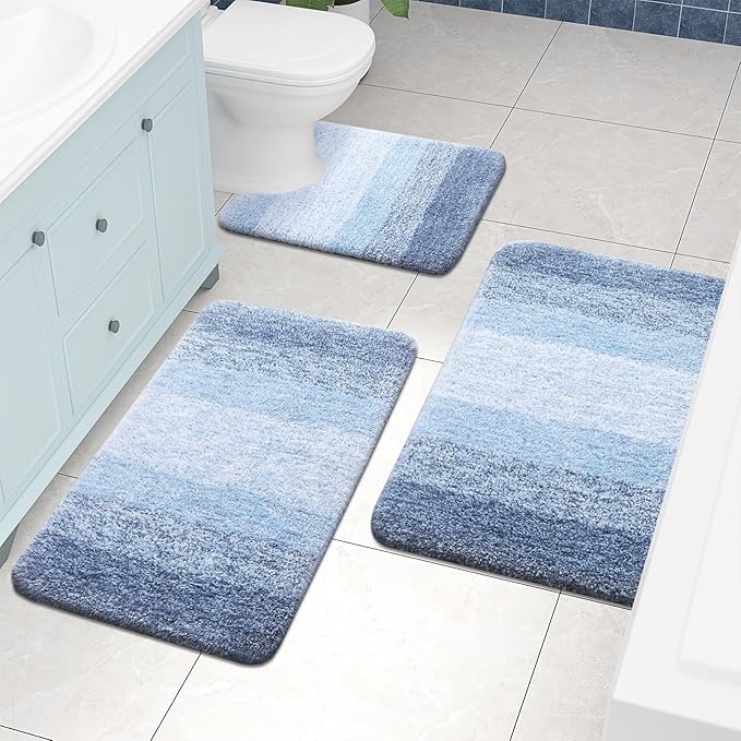 Arotive Microfiber Bathroom Rugs, Shaggy Soft and Absorbent Bath Rug, Non-Slip, Thick Plush Machine Washable Dry Bath Mats for Bathroom, Tub and Shower, 34x21, Light Blue, Rectangular