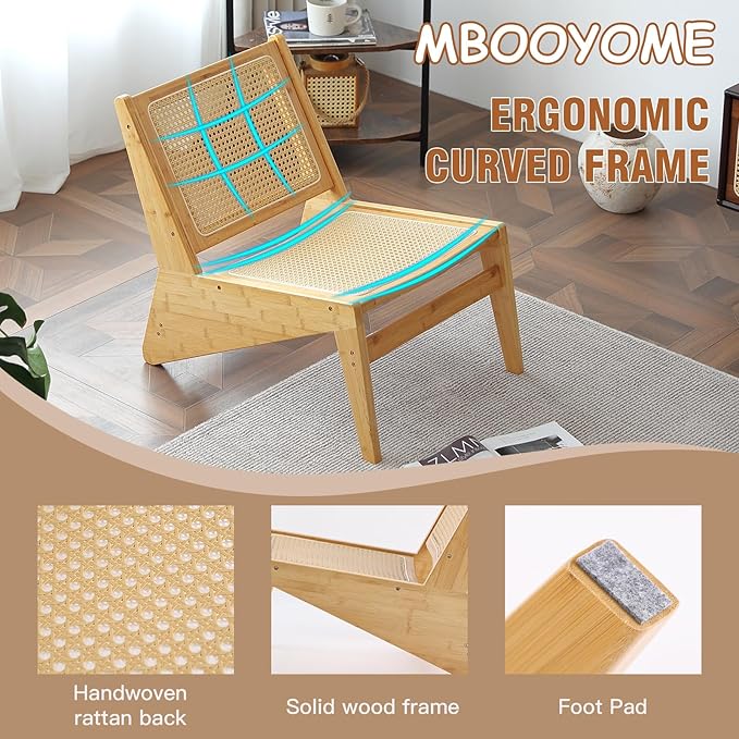 Mid Century Modern Accent Chair for Living Room, Low Armless Lounge Chair with Solid Wood Frame, Comfy Armchair for Bedroom and Balcony, Wood