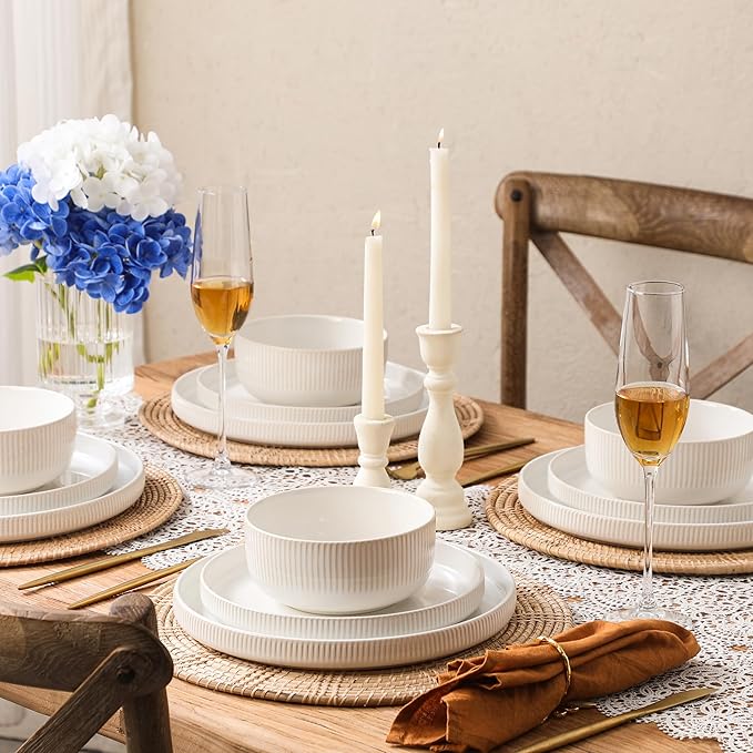Dinnerware Sets, 18 Pieces Stoneware Plates and Bowls Set, Reactive Glaze Ceramic Dishes Set Scratch Resistant, Kitchen Dinner Set Dishwasher & Microwave Safe, Service for 6