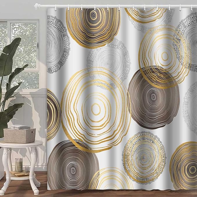 Modern Abstract Shower Curtain, 72x72 inch Polyester, Circle Geometric Pattern Shower Curtain Sets, Mid Century Style Bathroom Curtains Decor Set with 12 Hooks YLOKTP0071