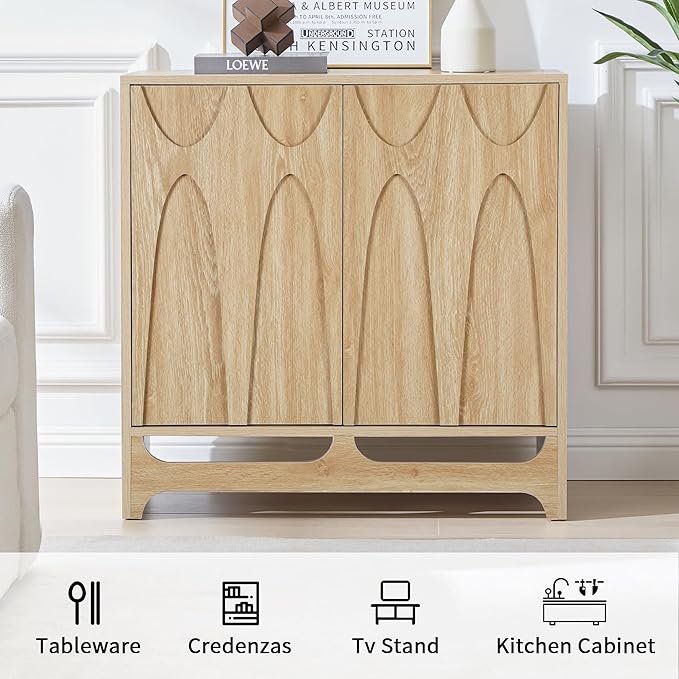 Sideboard Buffet Cabinet with Storage Set of 2, 63” Mid Century Modern Storage Cabinet with Adjustable Shelf and 4 Doors for Dining Room, Living Room,Entry