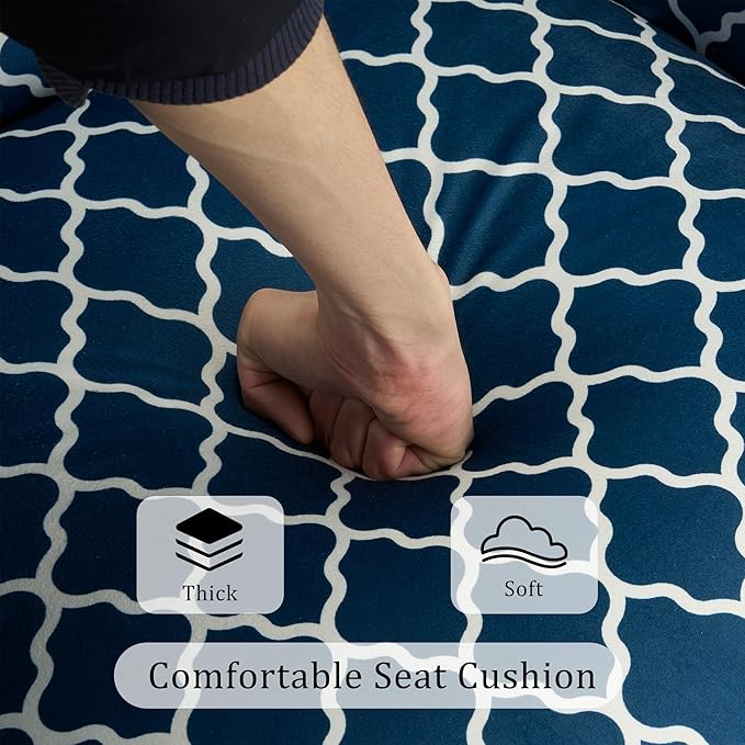 Plaid Accent Chair Set of 2, Mid-Century Modern Wingback Armchair Club Sofa Chair Living Room Chair for Bedroom, Balcony, Lounge (Blue Check)