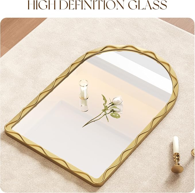 Uniclinens Gold Arched Mirror Decor - Large Vintage Scalloped Mirror Decor with Metal Frame, Wavy Decor Mirror for Nursery,Entryway,Fireplace,Living Room,Hallway,Bathroom,24"X36"