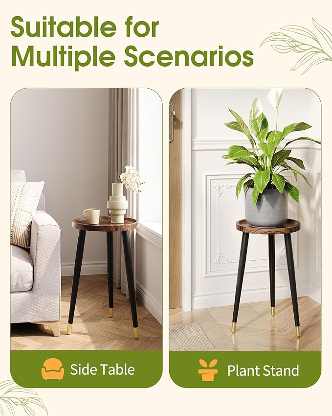 Plant Stand Indoor 2 Pack, Wood Mid Century Indoor Plant Stand, Tall Plant Stands for Flower Pot, Modern Plant Table, Small Side End Table With Raised Design, Walnut, 11.7"x18.8" & 11.7"x13"