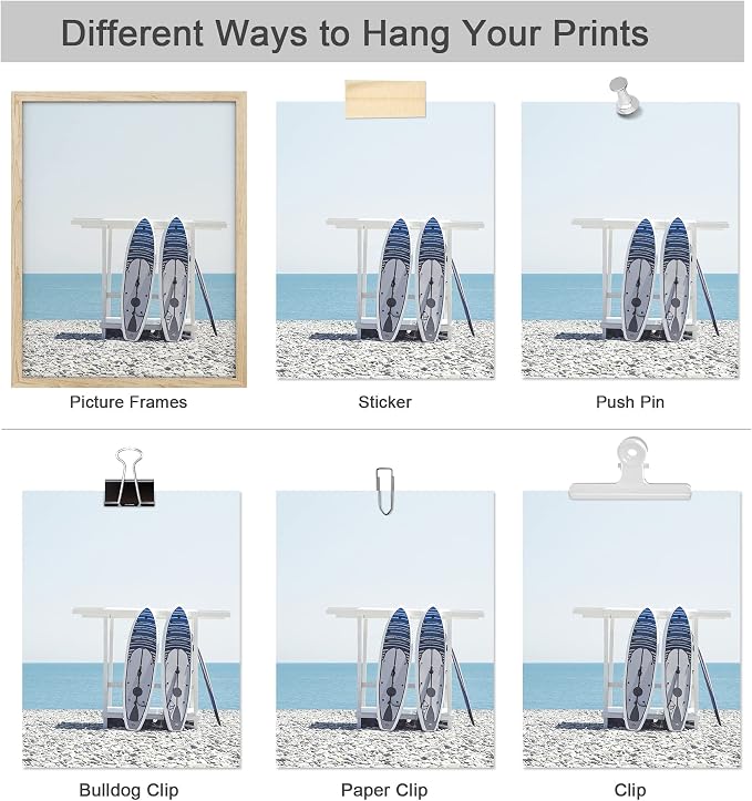 SIGNWIN Poster Bathroom Decor, Wall Art Room Decor Multicolor for Living Room, Bedroom, Office White Surfboard Tropical Palm Tree Beach Shore Nature Wilderness Realism Landscape Colorful - 12"x16"x4