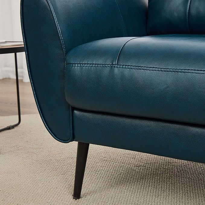 TYBOATLE Accent Chair, Comfy Modern Living Room Blue Leather Reading Accent Chairs Tufted Mid Century Arm Chair Small Salon Chair for Office Bedroom (1, Blue)