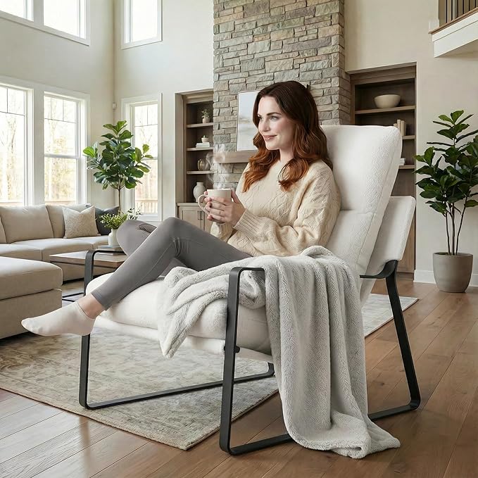 LukeAlon Modern Sherpa Accent Armchairs Set of 2, Upholstered Living Room Chairs with Metal Base Thickened Cushion Single Sofa Chairs Comfy Lounge Chairs for Bedroom Living Room, White