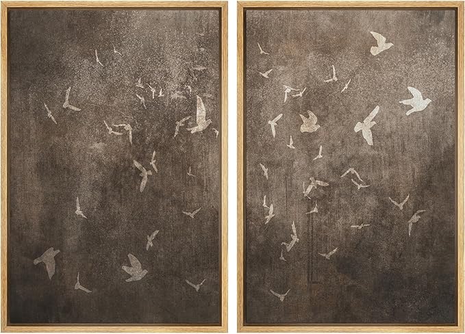IDEA4WALL Framed Canvas Print Wall Art Set Flying Birds Silhouette Rustic Neutral Tone Abstract Illustrations Modern Art Decorative Calm/Zen for Living Room, Bedroom, Office - 24"x36"x2 Natural