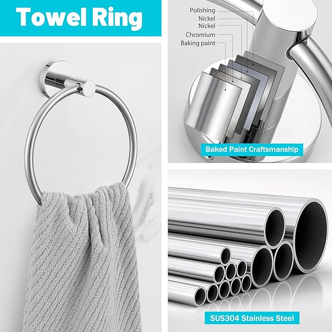 Chrome Bathroom Hardware Set,10 Pieces Towel Bar Towel Holder Set Includes Towel Bar, Toilet Paper Holder,Towel Ring and Towel Hook Wall Mount Bathroom Accessories Towel Racks for Bathroom