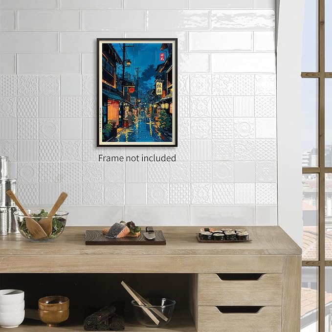 Japanese Tokyo Tea House Canvas Wall Art Japanese City Street Cafe Scene Picture Print Modern Ukiyo-e Decor Poster for Japanese Home Bedroom Decorations Artwork24x36in Unframed