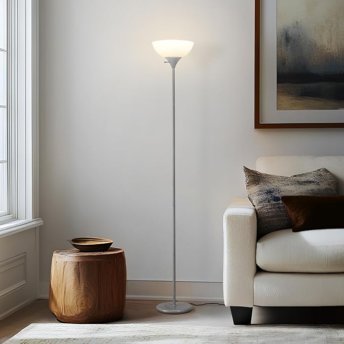 Brightech Sky Dome Dimmable LED Floor Lamp, Torchiere Floor Lamp for Living Room, Bedroom, & Office – Tall Torch Standing Lamp for Reading, Modern Home Decor – Platinum Silver