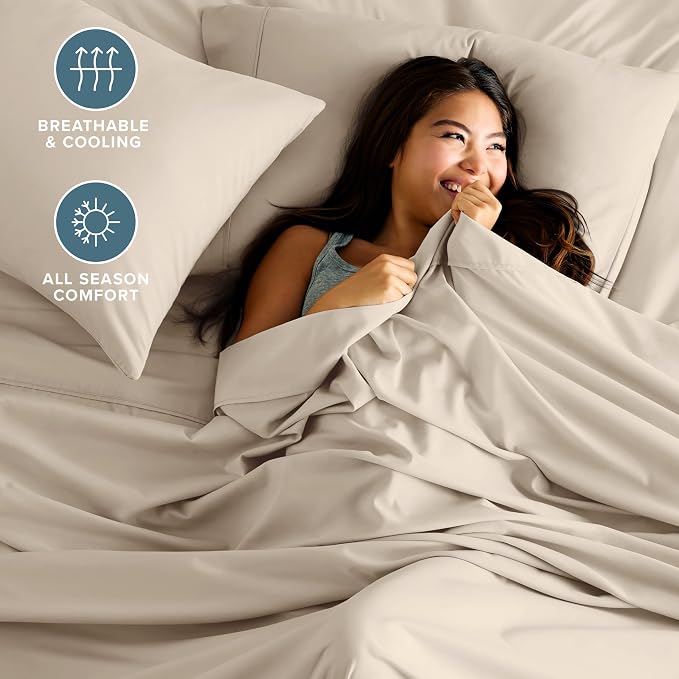 Bare Home Split California King Sheet Set - 1800 Ultra-Soft Microfiber Bed Sheets - Double Brushed - Deep Pockets - Easy Fit - 5 Piece Set - Bed Sheets (Split Cal King, Sand)