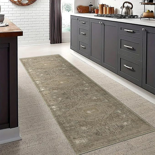vivorug Runner Rug 2'x8' Vintage Washable Non-Slip Runners for Hallways Kitchen Entryway Laundry Room Carpet Hallway Runner Olive