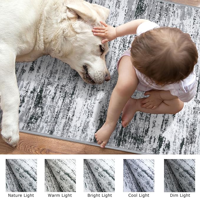 Lansny Modern Abstract Runner Rug 2.6x18, Black Grey White Washable Long Kitchen Runner Non-Slip Soft Hallway Rug Runner Thin Print Faux Wool Carpet for Entryway Bedroom Laundry Room Indoor Home Decor
