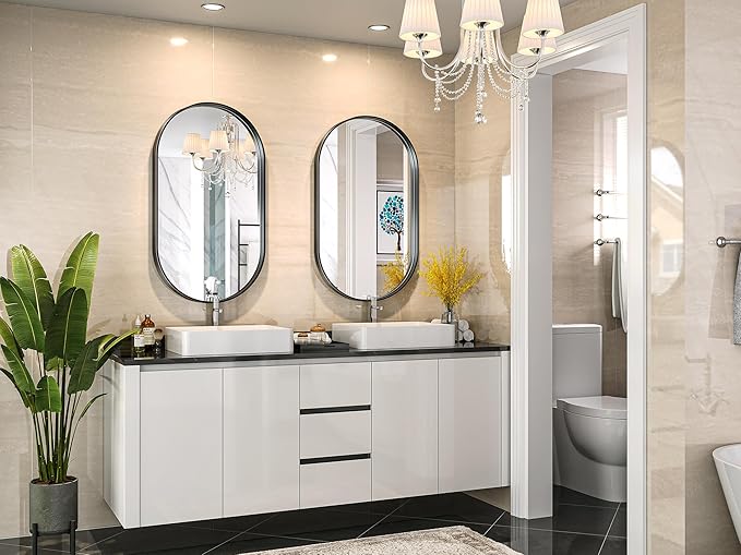 Brightify 20x36 Inch Black Oval Mirror for Bathroom, Matte Black Vanity Mirrors Metal Frame, Wall Mounted Mirror for Bedroom Fireplace Wall Decorative Hang Vertical and Horizontal