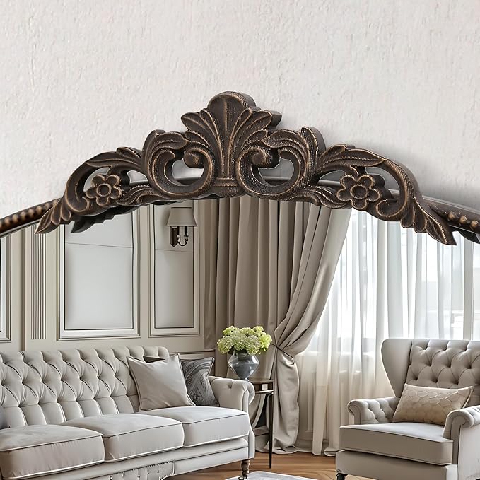 Micasso Traditional Ornate Bronze Mirror: 24"x36" French Baroque Antique Mirror - Decorative Vintage Arched for Wall/Bathroom/Entryway/Hallway/Living Room - Home Decor for Bathroom
