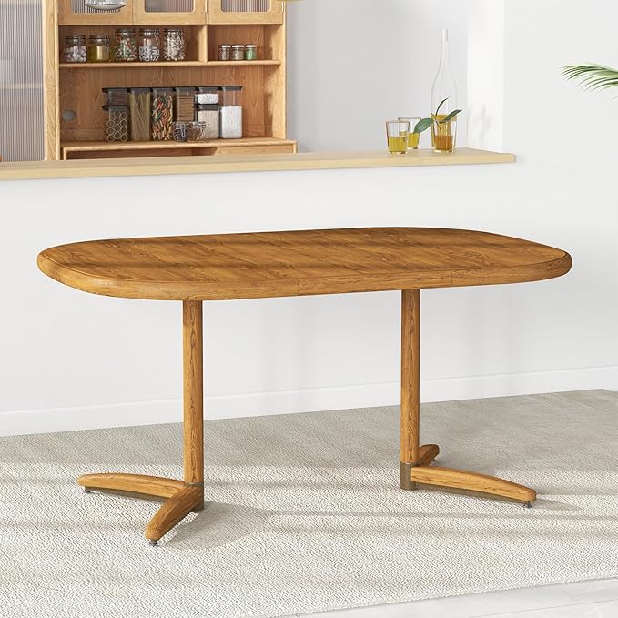 Chromcraft Dining Table for 4 to 6 Person, Extendable Wooden Kitchen Room Dining Table with 18" Extension Leaf, Expandable Table for Kitchen(Chestnut)