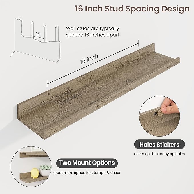 Axeman 30 Inch Floating Shelves | Grey Picture Ledge Shelf Set of 3 | Rustic Grey Wood Wall Shelves with Lip | 30" Picture Shelf for Wall with Ledge | Photo Shelves