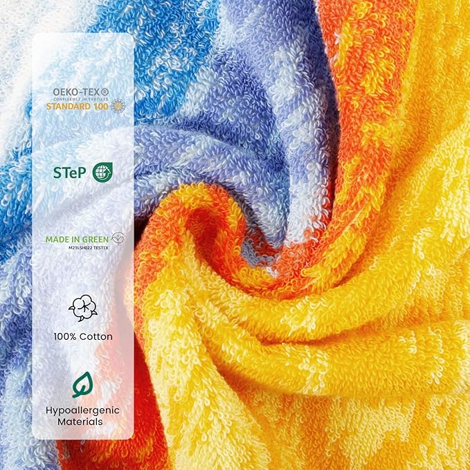 SEMAXE Colorful Bath Towel Set, 100% Cotton Bathroom Towels with Hanging Loops, Luxury 8 Piece Towel Set Include 2 Bath Towels, 2 Hand Towels, 4 Washcloths