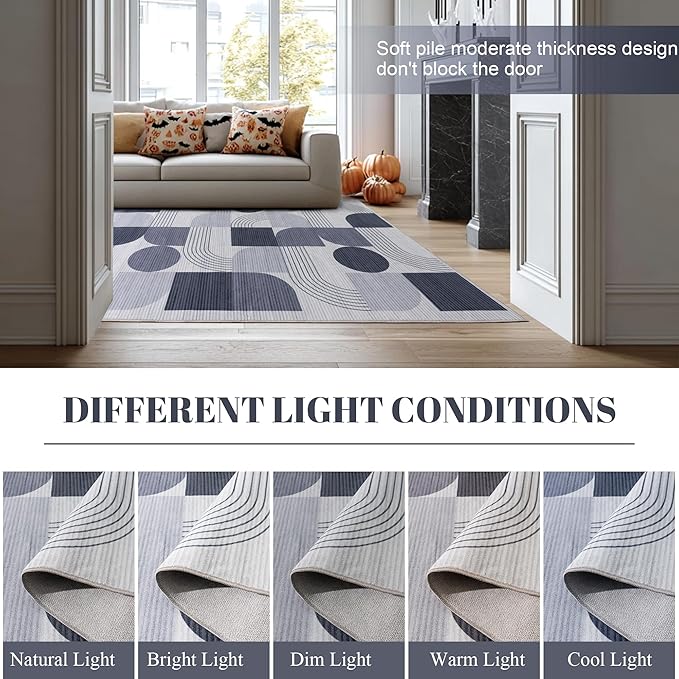 Large Machine Washable 4x6 Area Rug, Soft Modern Geometric Abstract Grey Rugs for Bedroom Living Room, Non-Shedding Faux Wool Indoor Throw Floor Carpet for Office Entryway Dining Room Decor