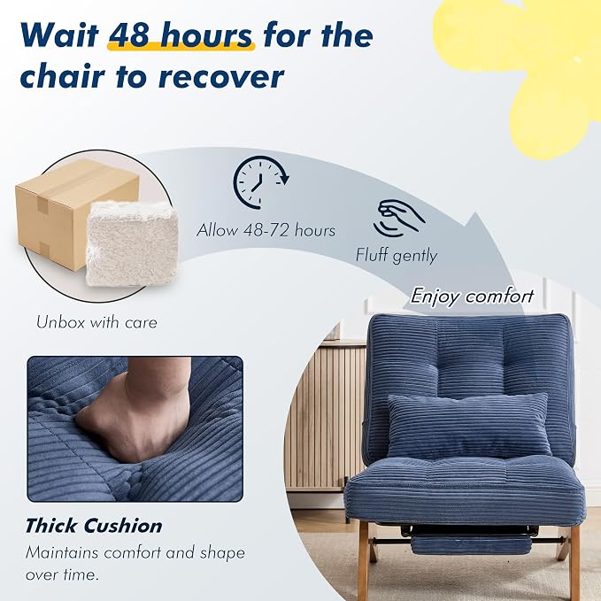 Accent Chair with Ottoman Adjustable Backrest, Stripe Living Room Chair Indoor Lounge Chair with Build-in Footrest Set, Modern Chair Cozy Reclining Chair for Reading Room, Navy