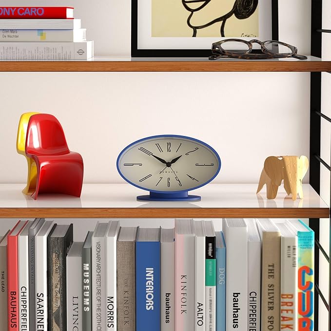 NEWGATE® Ronnie Alarm Clock | Oval Retro Design | Blue Soft Rubberised Finish | Ideal for Bedside, Desk or Shelf | Modern, Retro mid-Century Bedroom & Office Accessory