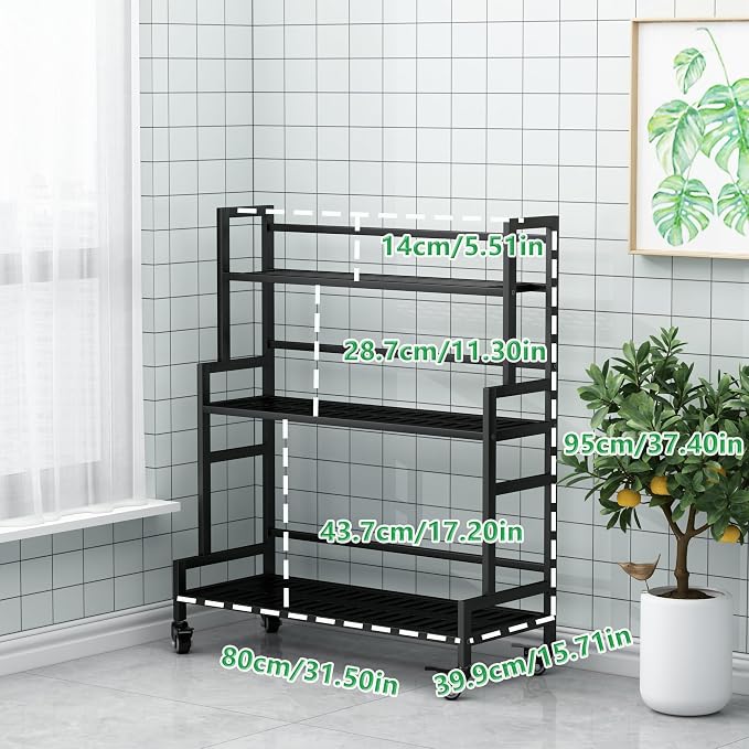 YIZAJIA Plant Stand Indoor 3 Tier Metal Outdoor Tiered Stands Shelf With wheel for Multiple Plants Potted Ladder Plant Holder Table Plant Pot Stand for Window Garden Balcony Living Room