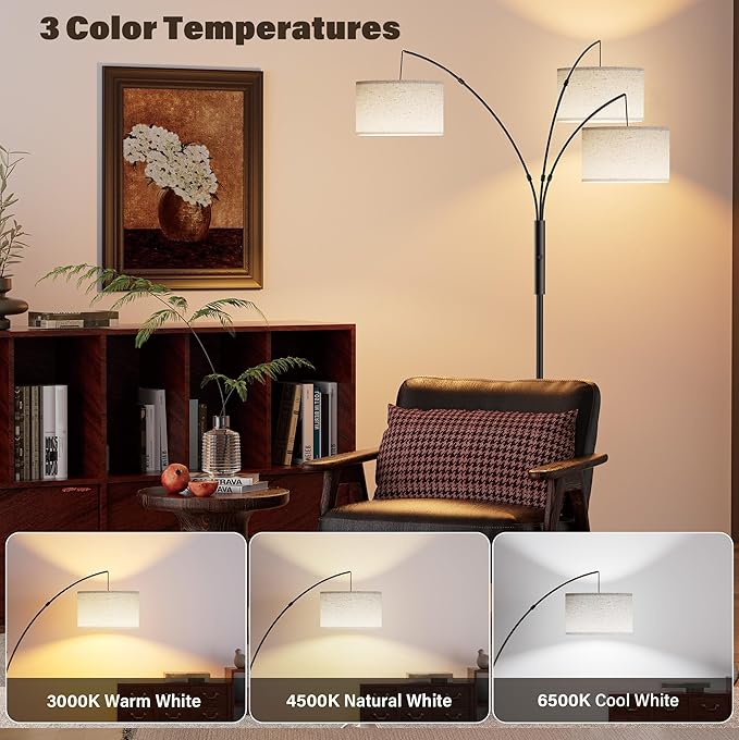 SIBRILLE 27W Floor Lamps for Living Room - Super Bright Dimmable Tree Floor Lamp, Modern Standing Lamp with Remote & Touch Control, 3 Lights Tall Lamp for Living Room Corner, Bedroom, Office