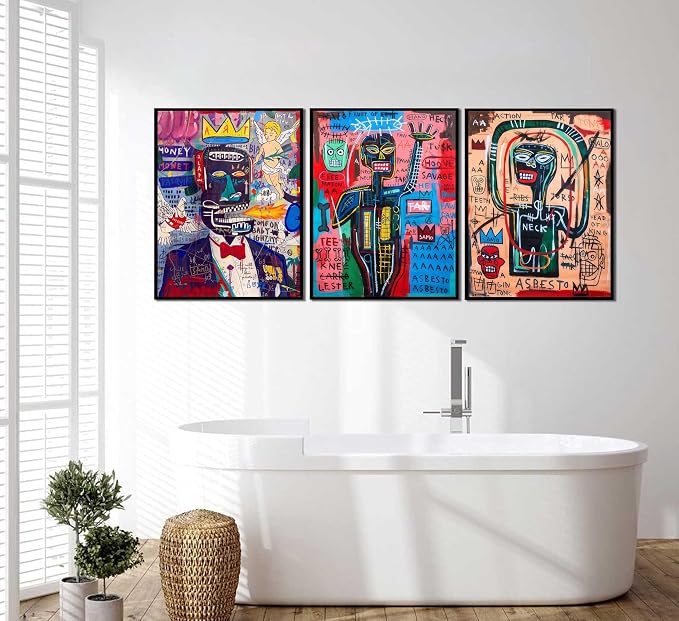 MTLXSBLT 3 Pcs Modern Graffiti Posters Wall Art Street Abstract Painting Graffiti Pictures Colorful Abstract Character Canvas Prints For Artist Living Room Bedroom Bathroom Wall Decor Unframed