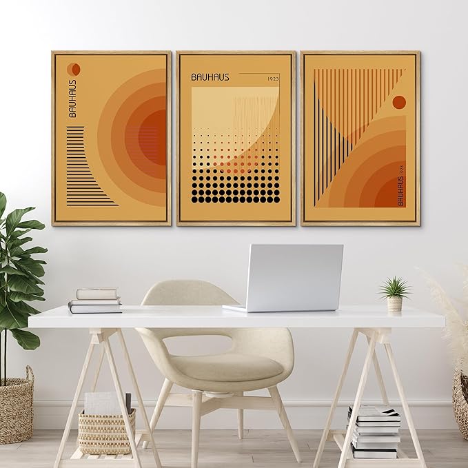 MUDECOR Framed Canvas Print Wall Art Bauhaus Art Prints Abstract Mid Century Modern Wall Art Minimalist Decor for Bedroom - 24"x36"x3 Natural