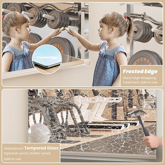 Home Gym Mirror, 48''X24''(Each) -2PCS Full Body Mirror for Yoga, Garage, Dance Studio, Anti-Rust, Tempered Glass,Frameless Mirrors, Wall-Mounted Large Workout Mirrors