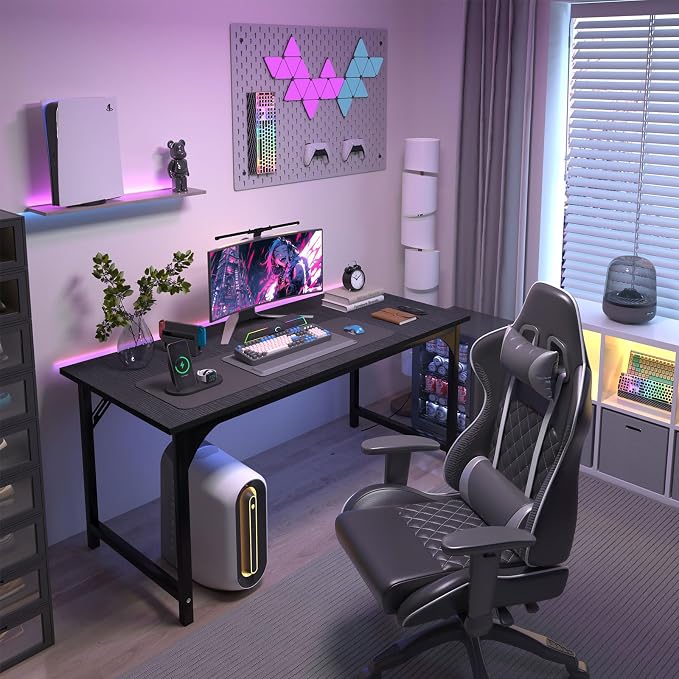 Computer Desk, 47 Inch Home Office Desks, Office Desk for Gaming Writing Study Work, Study Table with Large Legroom, Computer Desk with Metal Frame, Modern Simple Home Office Desk for Bedroom
