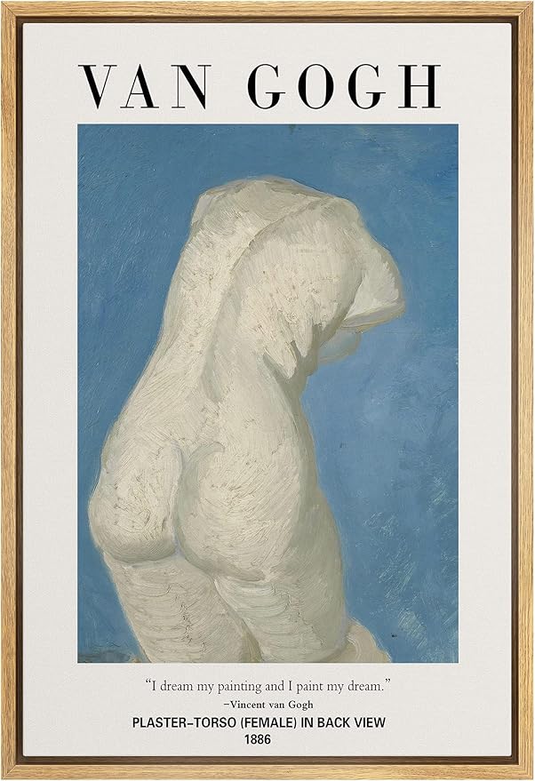 SIGNLEADER Framed Canvas Print Wall Art Female Plaster Torso Back View Decorative Brushstroke Illustrations Fine Art Traditional Dramatic Multicolor for Living Room, Bedroom, Office - 24"x36" Natural