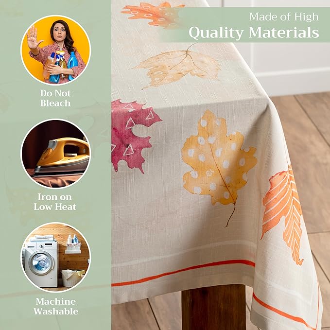 Maison d' Hermine Table Cloth Rectangle Table 100% Cotton 60 x 120 Inches Fall Tablecloth Reusable Everyday Use for Thanksgiving Christmas Decorations Dining Farmhouse Party (Colours of Autumn)