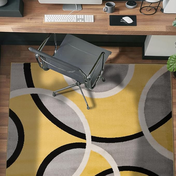 Rugshop Contemporary Abstract Circles Area Rug, Carpet with Jute Backing for Entryway, Kitchen, or Small Bedroom, Yellow, 3'3" x 5'