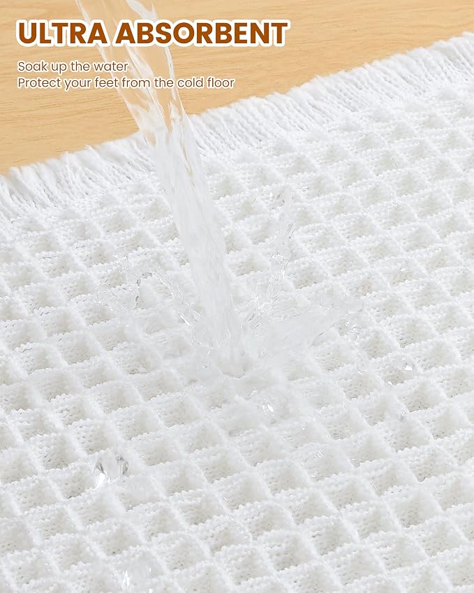 Smiry Waffle Bath Mat 24x16, Extra Soft Absorbent Bathroom Rugs, Non Slip Machine Washable Quick Dry Bath Rugs for Bathroom Floor, Tub, Shower, Home Decor Accessories, White