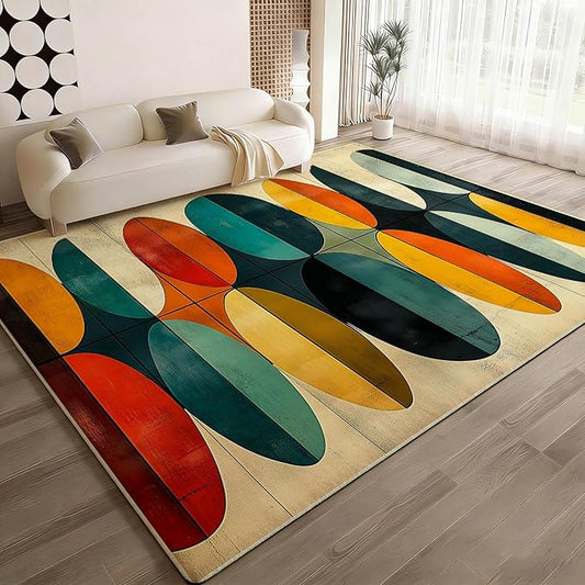 8x11 Geometric Rug, Mid Century Modern Rug for Living Room, Colorful Geometric Rugs, Mid Century Rugs, Abstract Carpet, Non-Slip Washable Carpet, Abstract Bedroom Kitchen