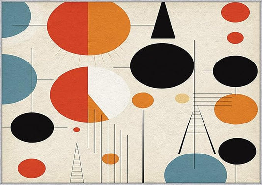 50s Rugs for Living Room 8x10, Retro Mid Century Modern Geometric Abstract Pattern Design Area Rug, 50s Bedroom Decor Carpet, Non Slip, Washable (RG522)