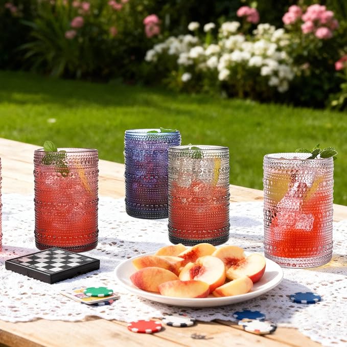 Vintage Hobnail Drinking Glasses Set of 6,15 oz Highball Glasses,Water Glasses Cups,Kitchen Glasses for Cocktail,Iced Coffee,Beer,Ice Tea,Wine,Whiskey,Water
